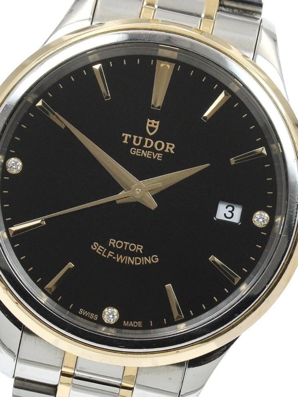 TUDOR style 12503 YG2 tone 3P diamond black Dial Automatic Men's Watch_920849